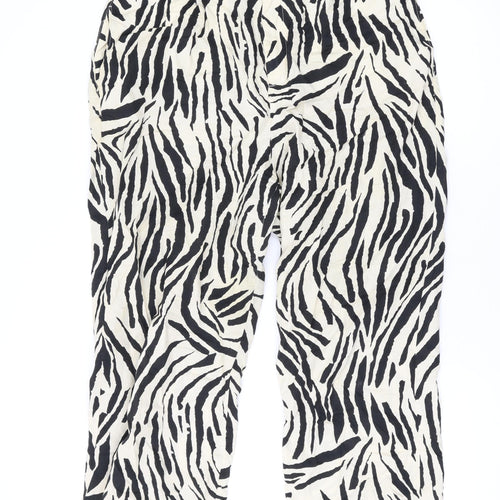 Mango Womens Beige Animal Print Cotton Trousers Size 14 L24 in Regular Zip