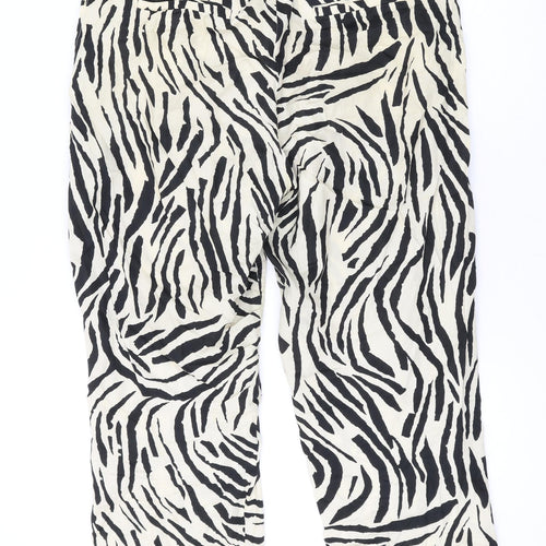 Mango Womens Beige Animal Print Cotton Trousers Size 14 L24 in Regular Zip