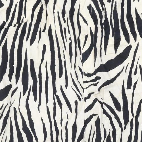 Mango Womens Beige Animal Print Cotton Trousers Size 14 L24 in Regular Zip