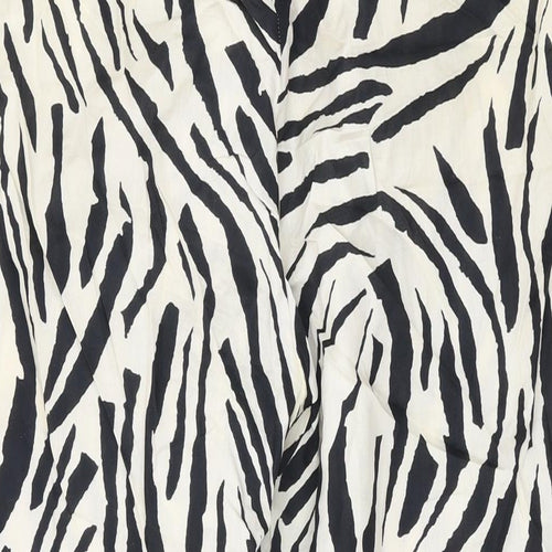 Mango Womens Beige Animal Print Cotton Trousers Size 14 L24 in Regular Zip