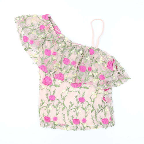 New Look Womens Pink Floral Polyester Basic Blouse Size 10 Off the Shoulder