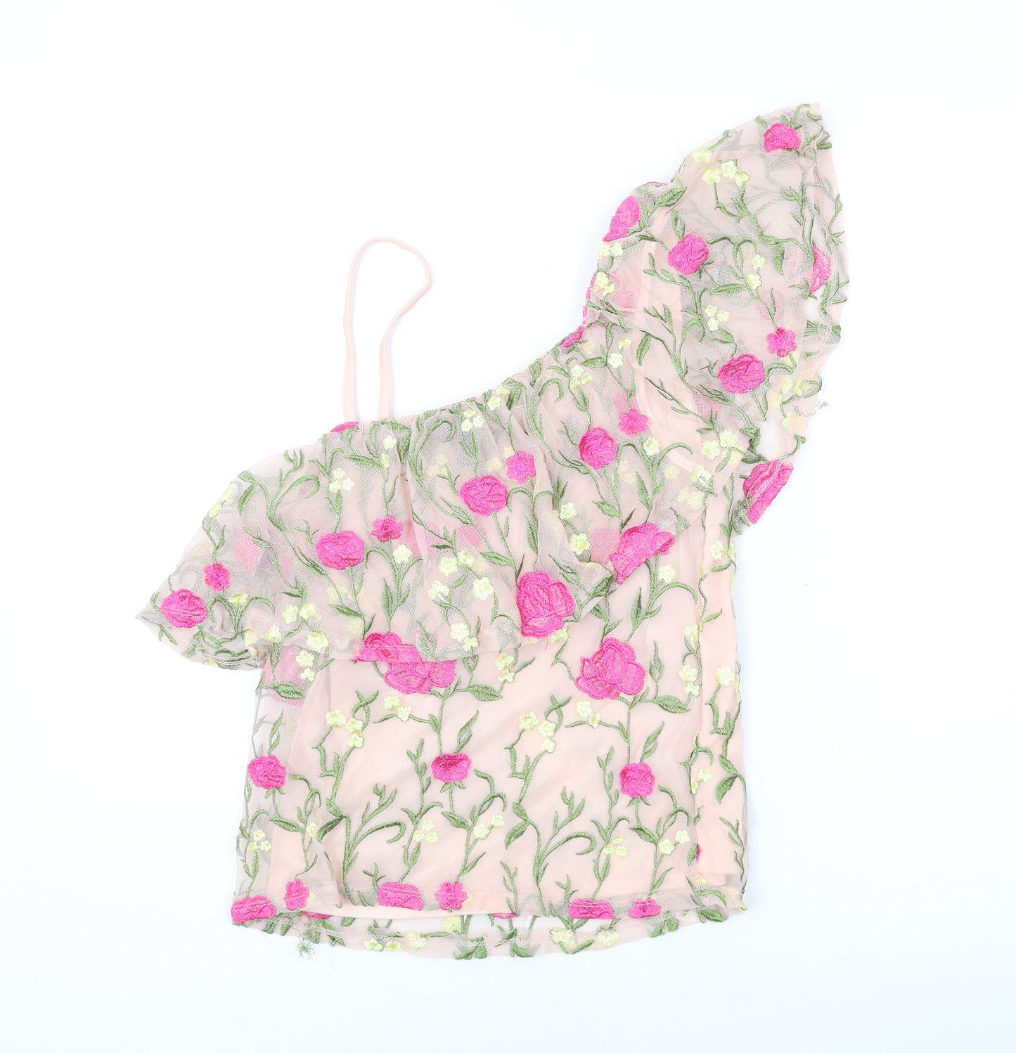 New Look Womens Pink Floral Polyester Basic Blouse Size 10 Off the Shoulder