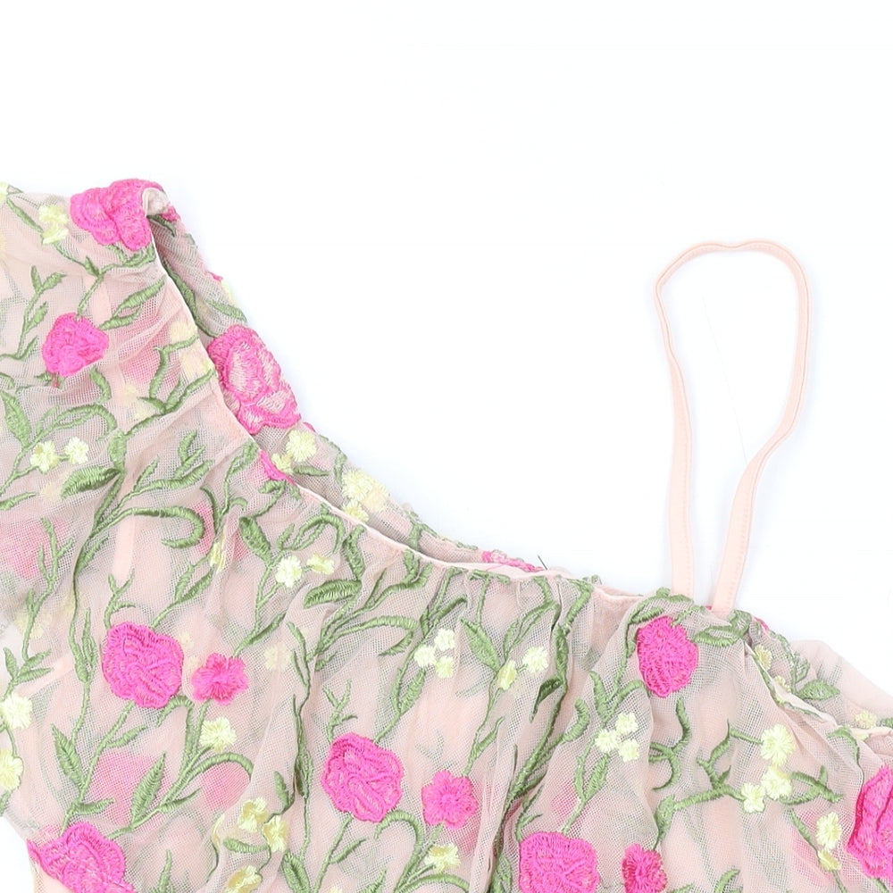 New Look Womens Pink Floral Polyester Basic Blouse Size 10 Off the Shoulder