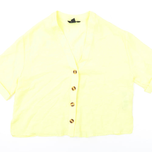 New Look Womens Yellow Polyester Basic Button-Up Size 10 V-Neck