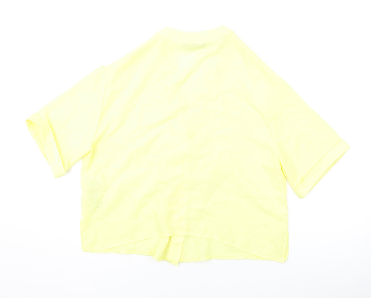New Look Womens Yellow Polyester Basic Button-Up Size 10 V-Neck