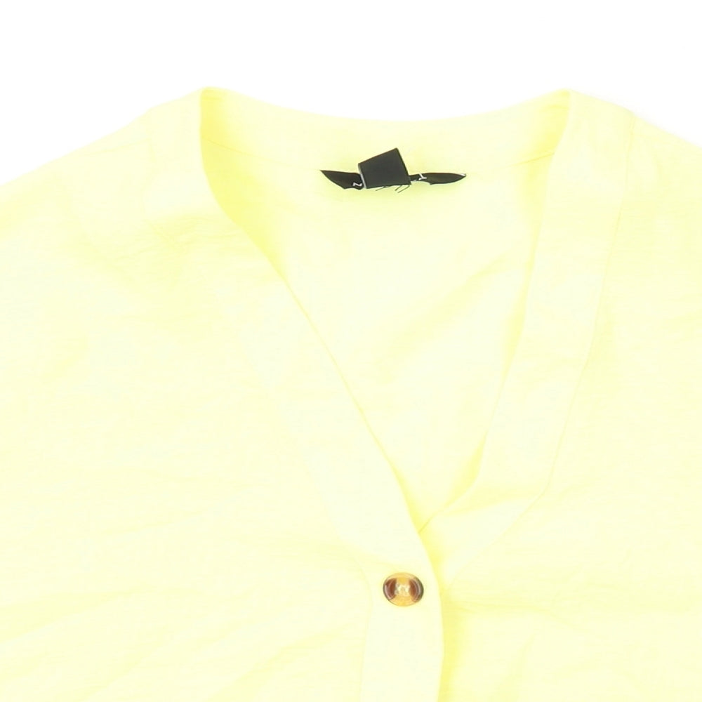 New Look Womens Yellow Polyester Basic Button-Up Size 10 V-Neck
