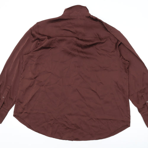 H&M Womens Brown Polyester Basic Button-Up Size XL Collared