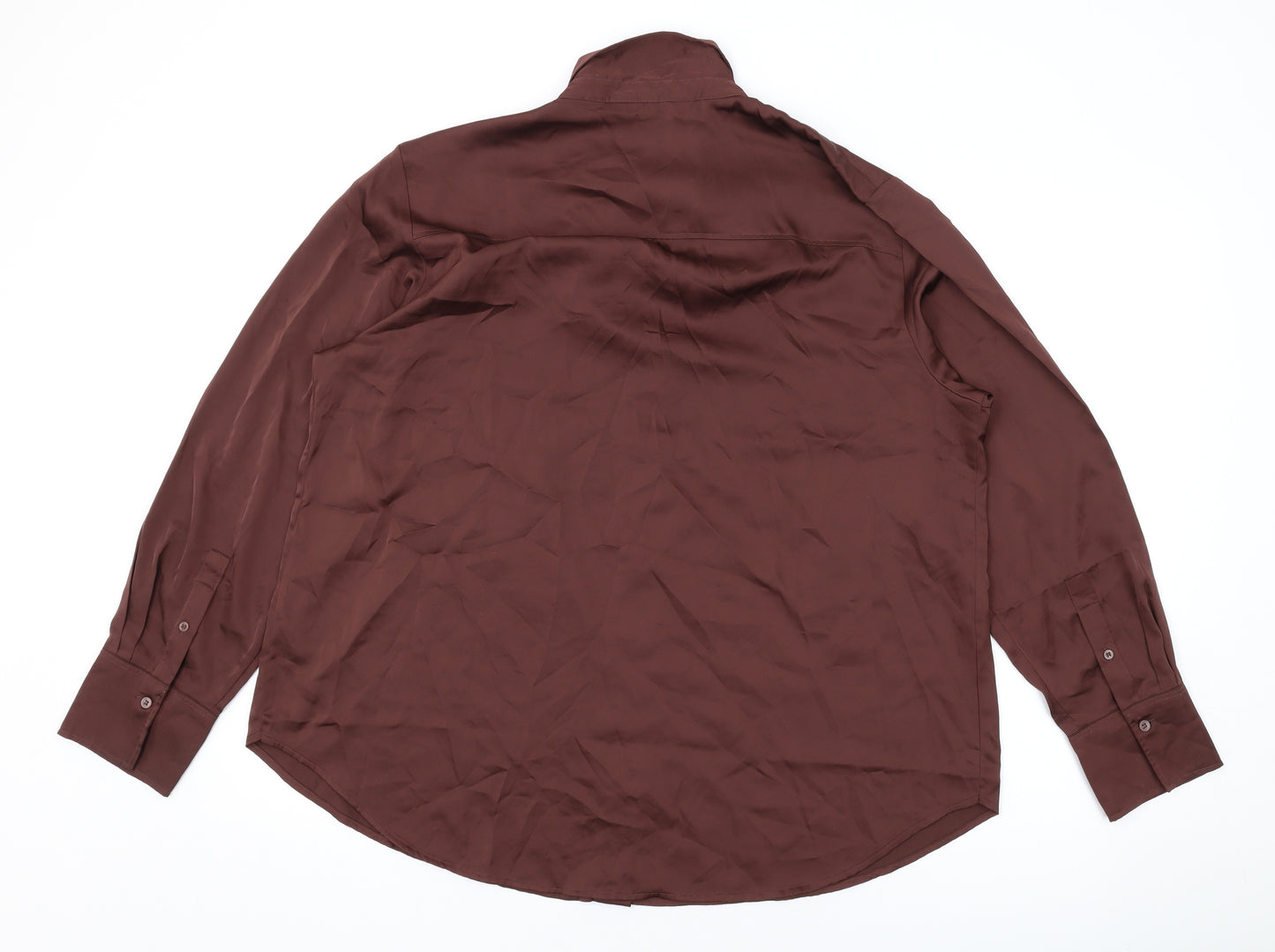 H&M Womens Brown Polyester Basic Button-Up Size XL Collared