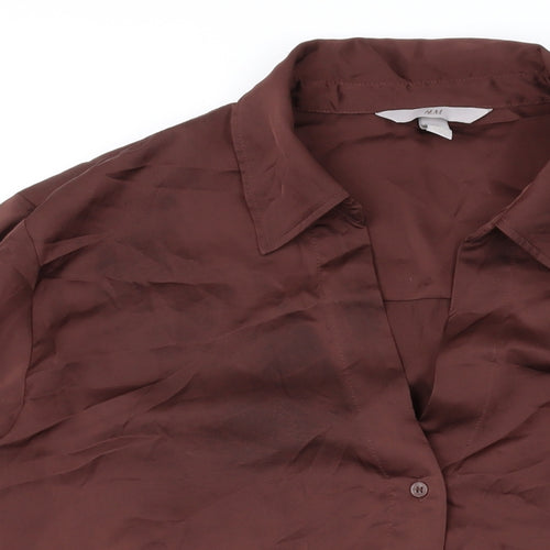 H&M Womens Brown Polyester Basic Button-Up Size XL Collared