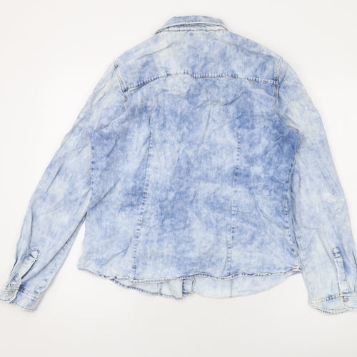 River Island Womens Blue Cotton Basic Button-Up Size 16 Collared