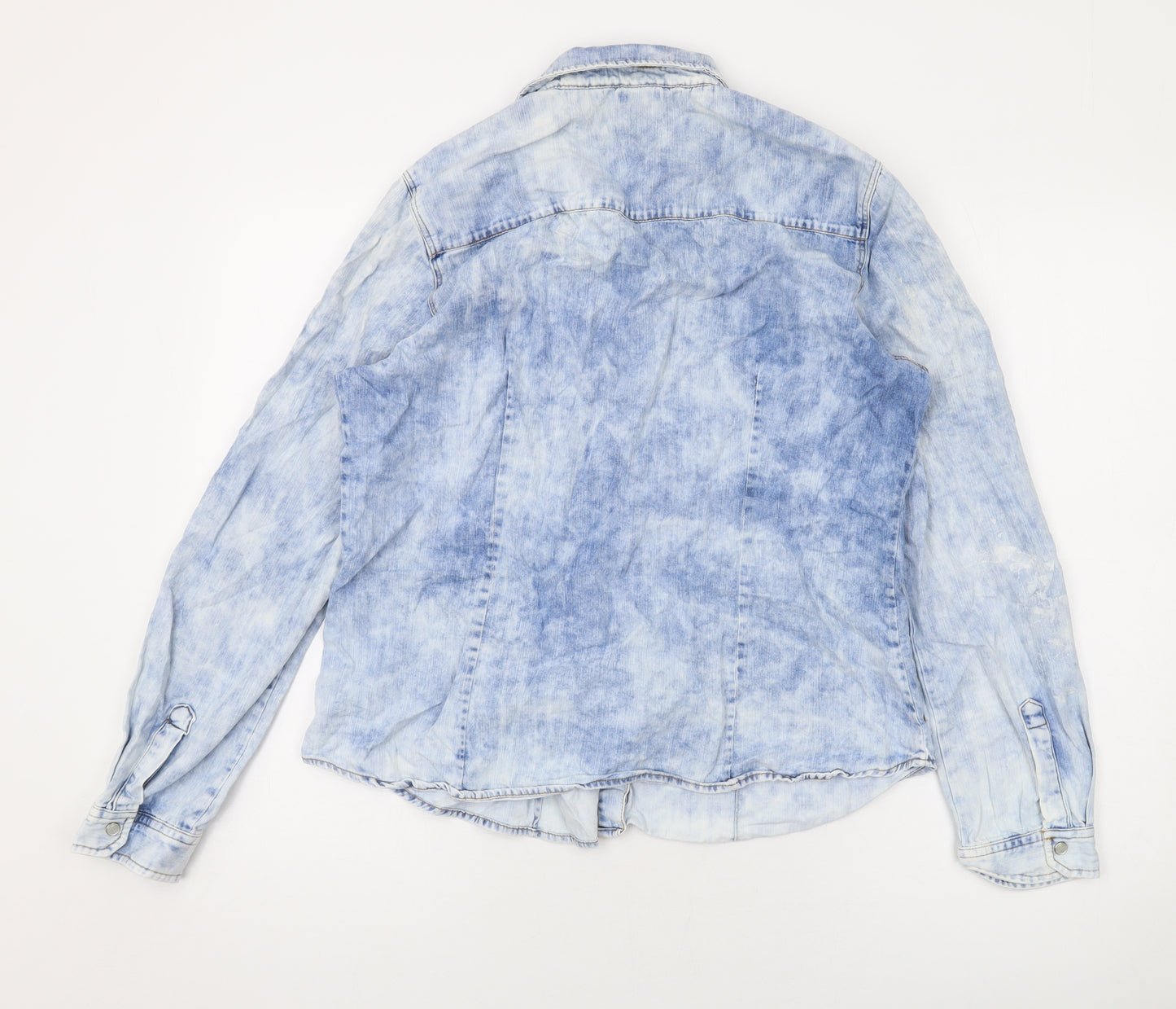 River Island Womens Blue Cotton Basic Button-Up Size 16 Collared