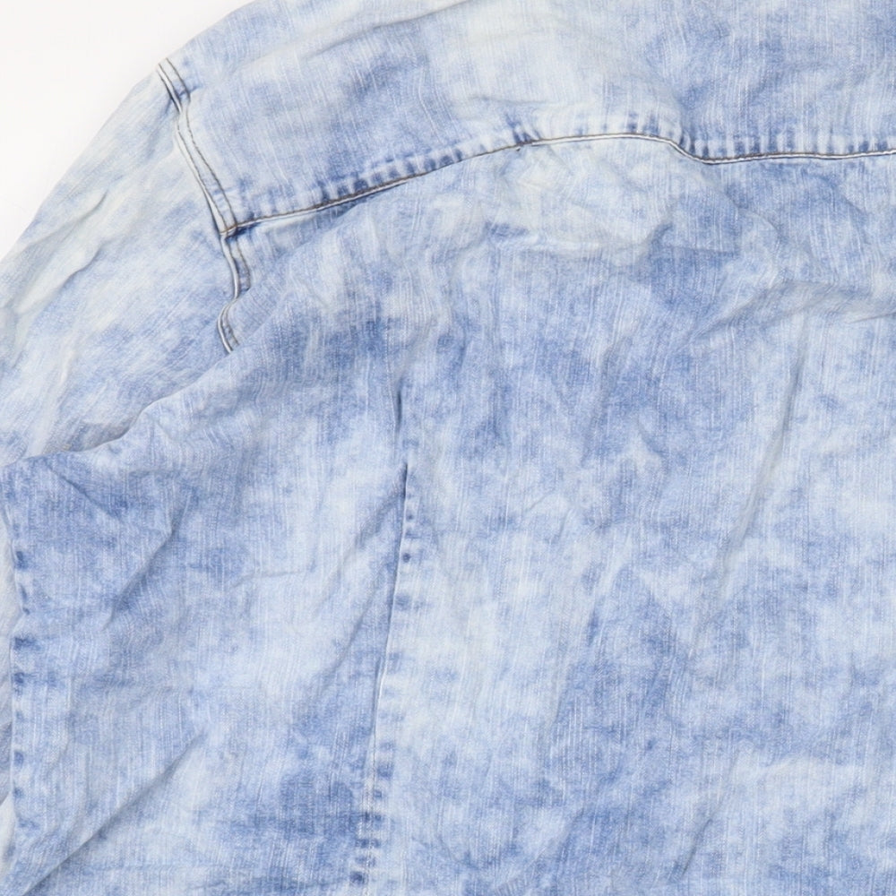 River Island Womens Blue Cotton Basic Button-Up Size 16 Collared