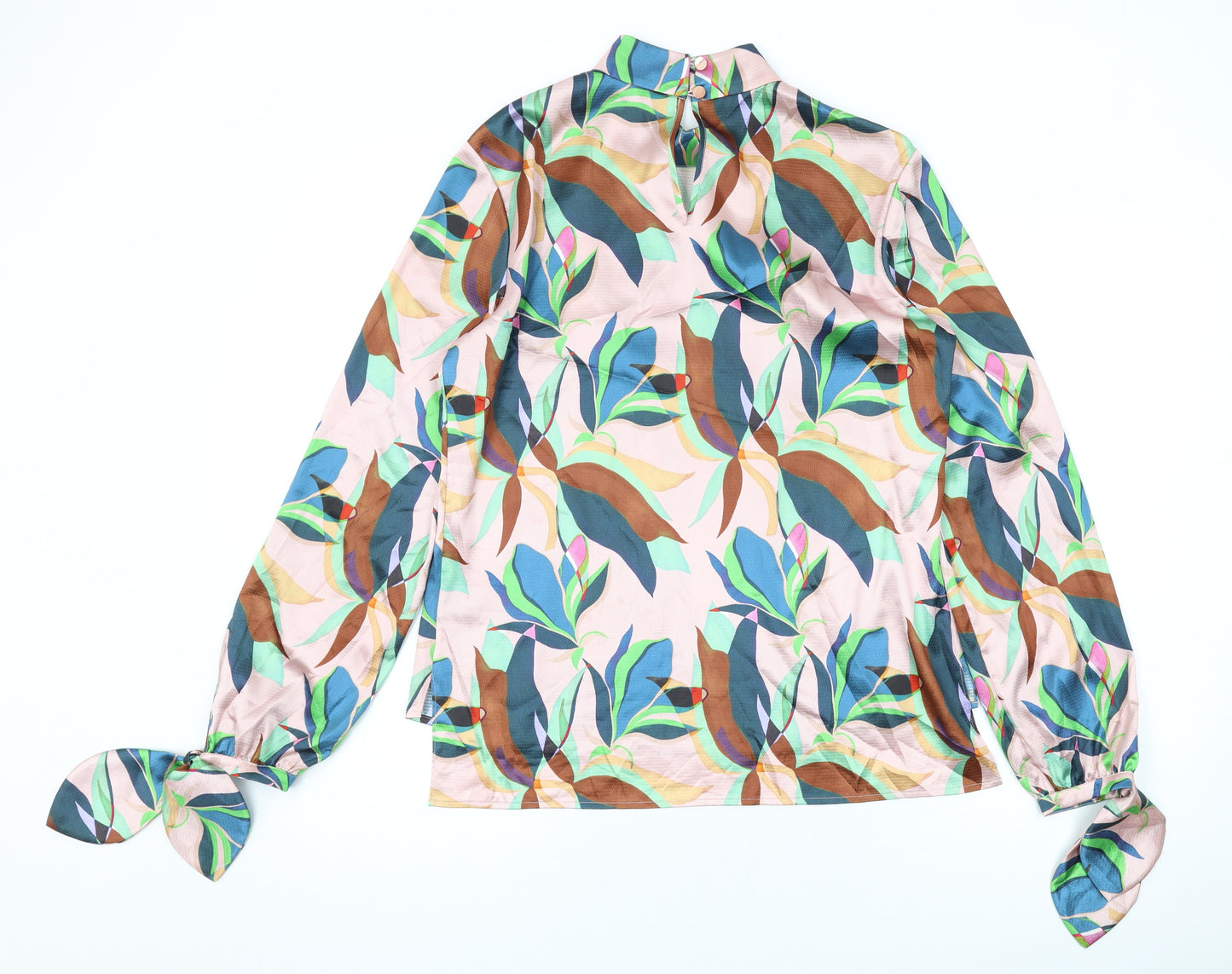 Ted Baker Womens Pink Floral Polyester Basic Blouse Size 10 Mock Neck