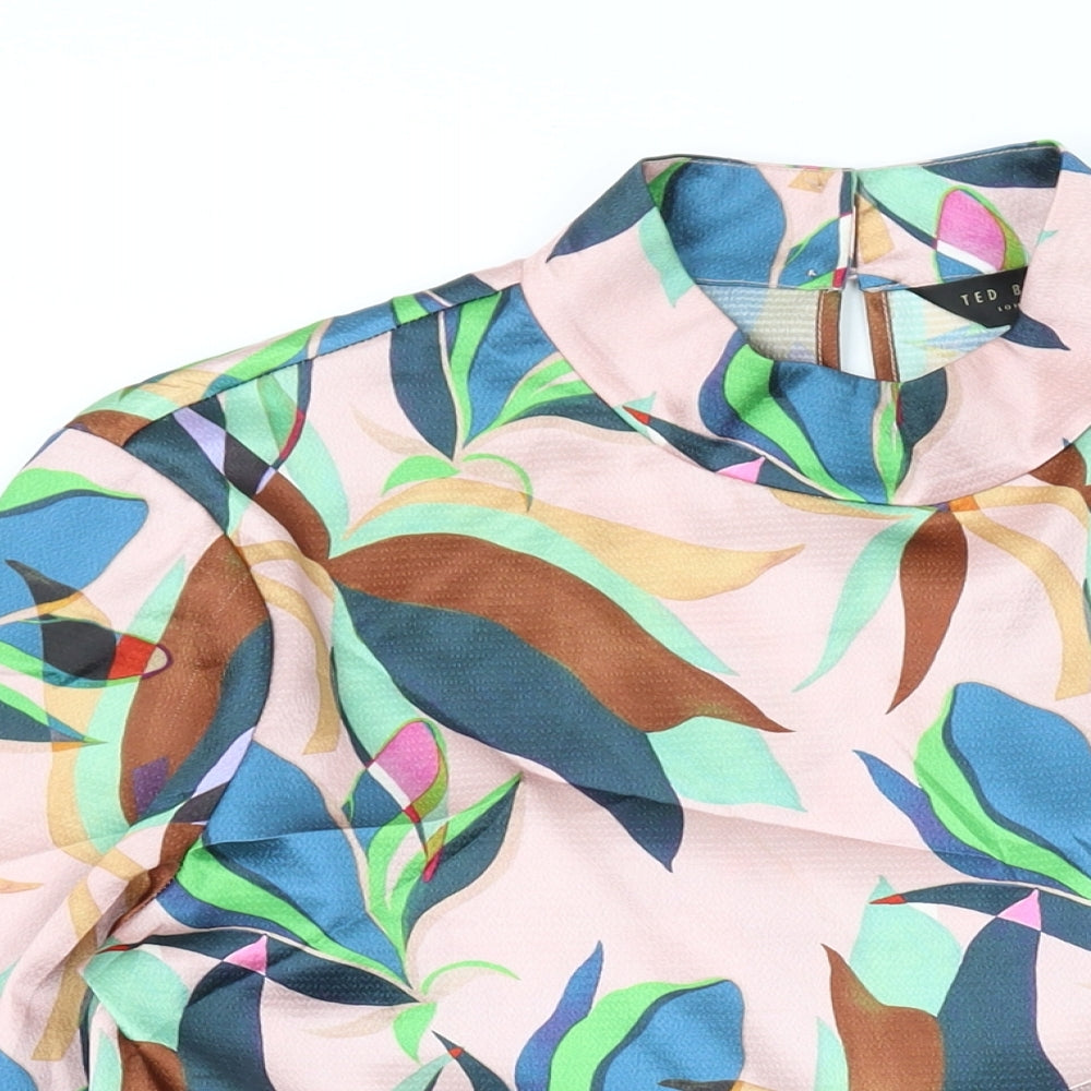 Ted Baker Womens Pink Floral Polyester Basic Blouse Size 10 Mock Neck