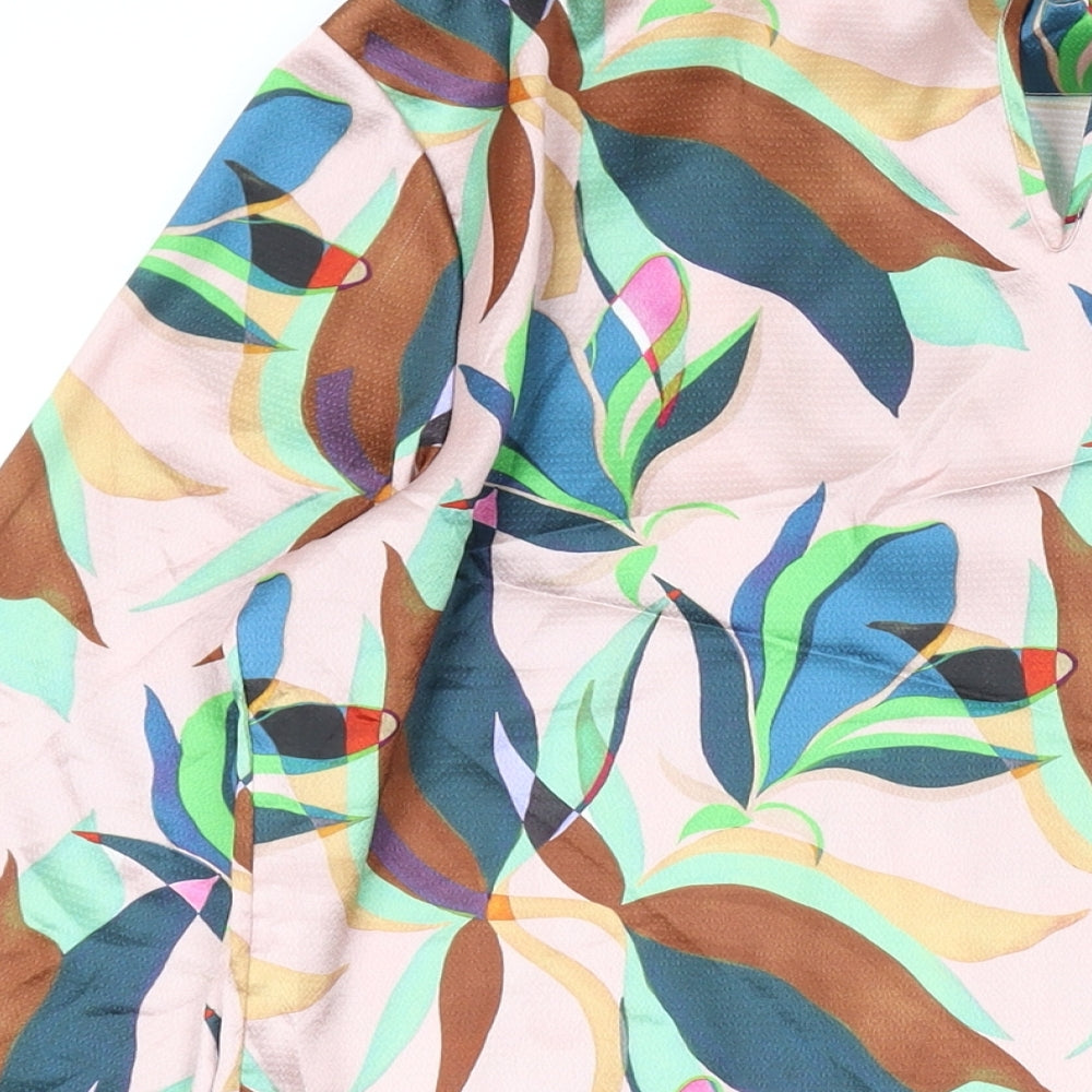 Ted Baker Womens Pink Floral Polyester Basic Blouse Size 10 Mock Neck