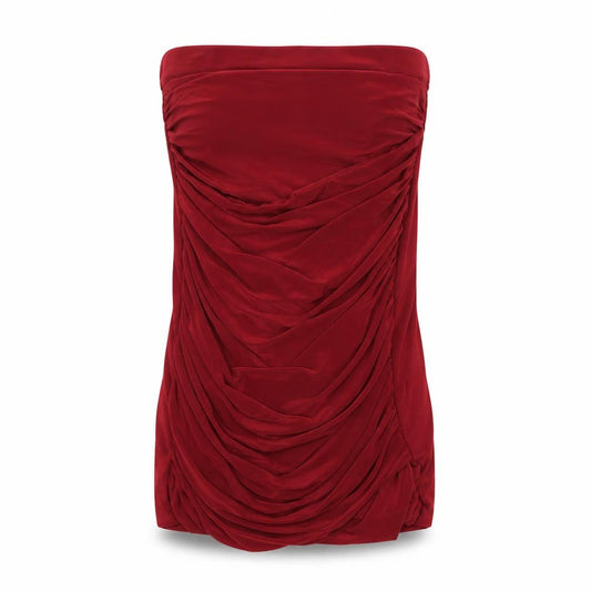 Front view of PRETTYLITTLETHING women’s red polyester basic blouse, size UK 4, off the shoulder