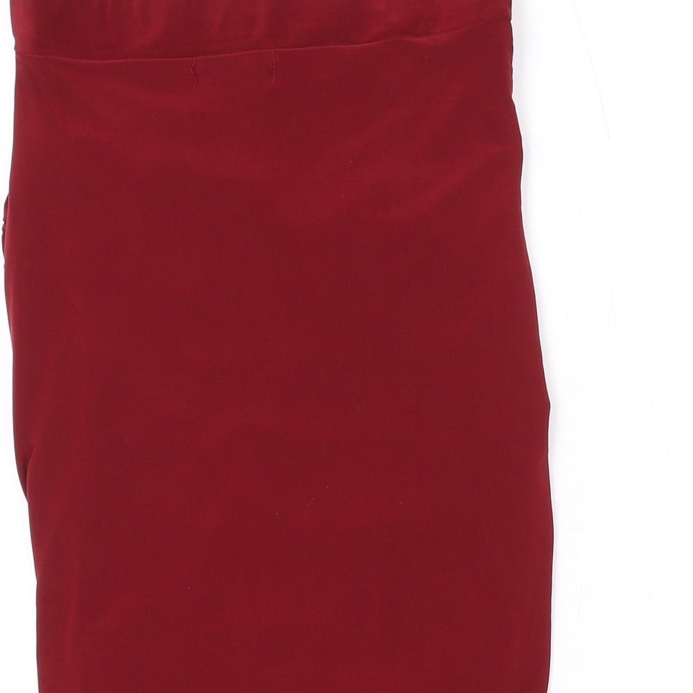 PRETTYLITTLETHING Womens Red Polyester Basic Blouse Size 4 Off the Shoulder