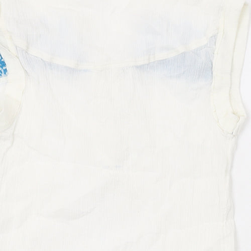 White Stuff Womens White Geometric Cotton Basic Blouse Size 10 V-Neck
