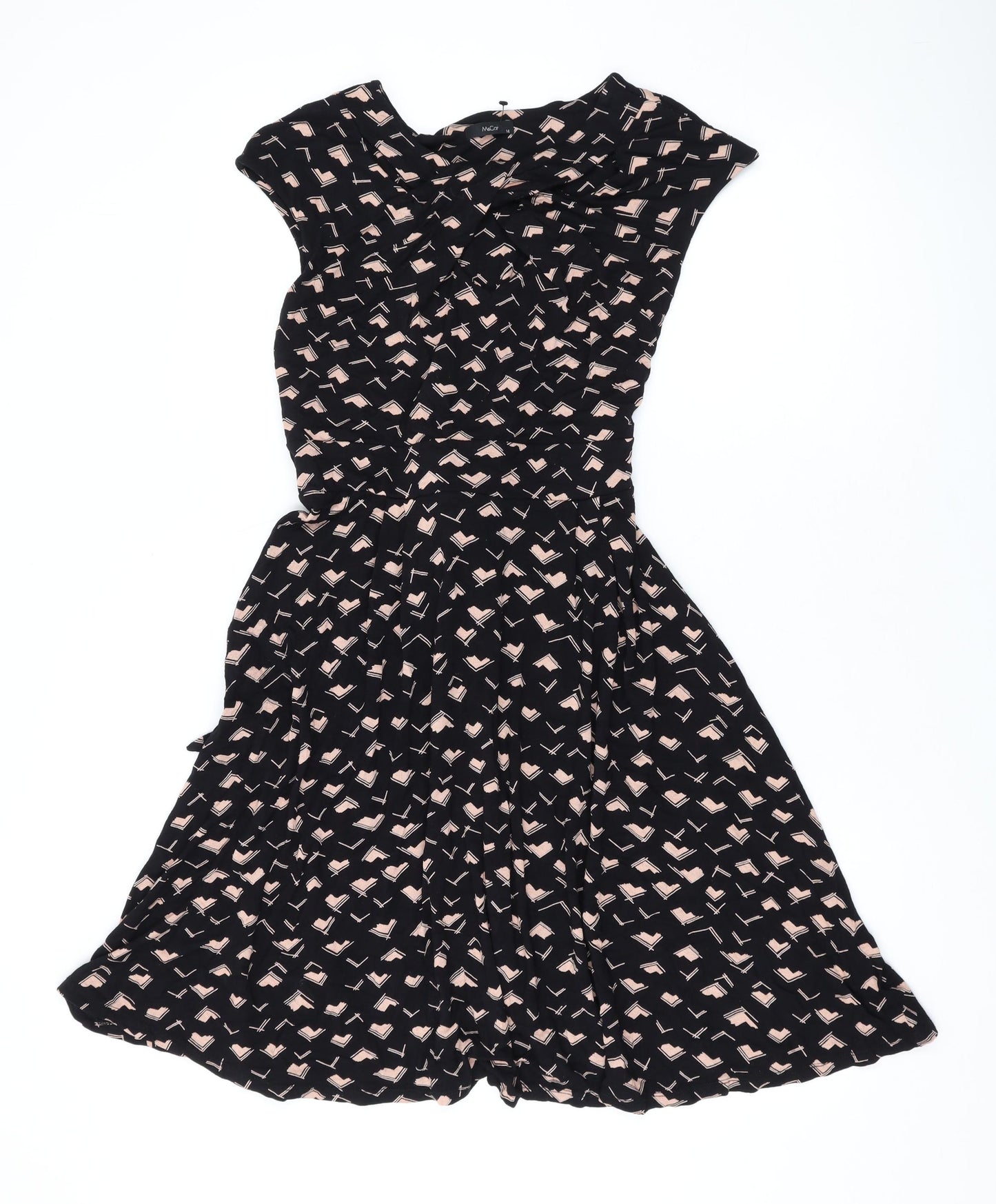 M&Co Womens Black Floral Viscose A-Line Size 14 Round Neck Pullover