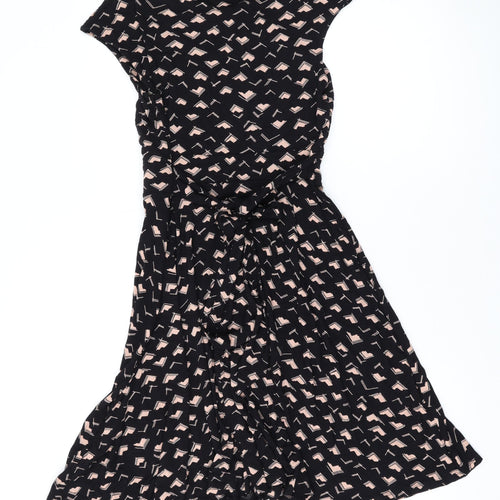 M&Co Womens Black Floral Viscose A-Line Size 14 Round Neck Pullover