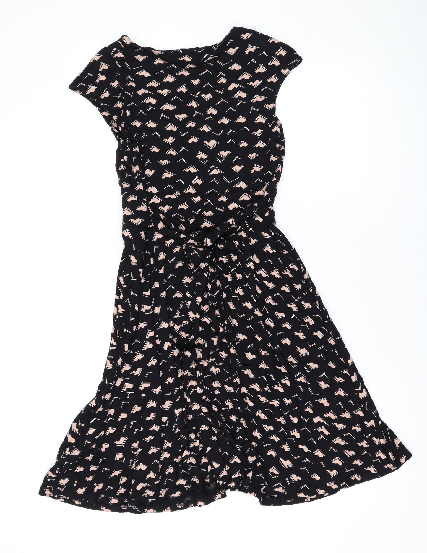 M&Co Womens Black Floral Viscose A-Line Size 14 Round Neck Pullover