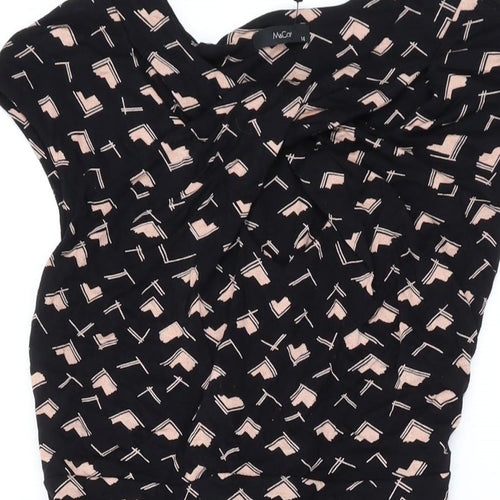 M&Co Womens Black Floral Viscose A-Line Size 14 Round Neck Pullover