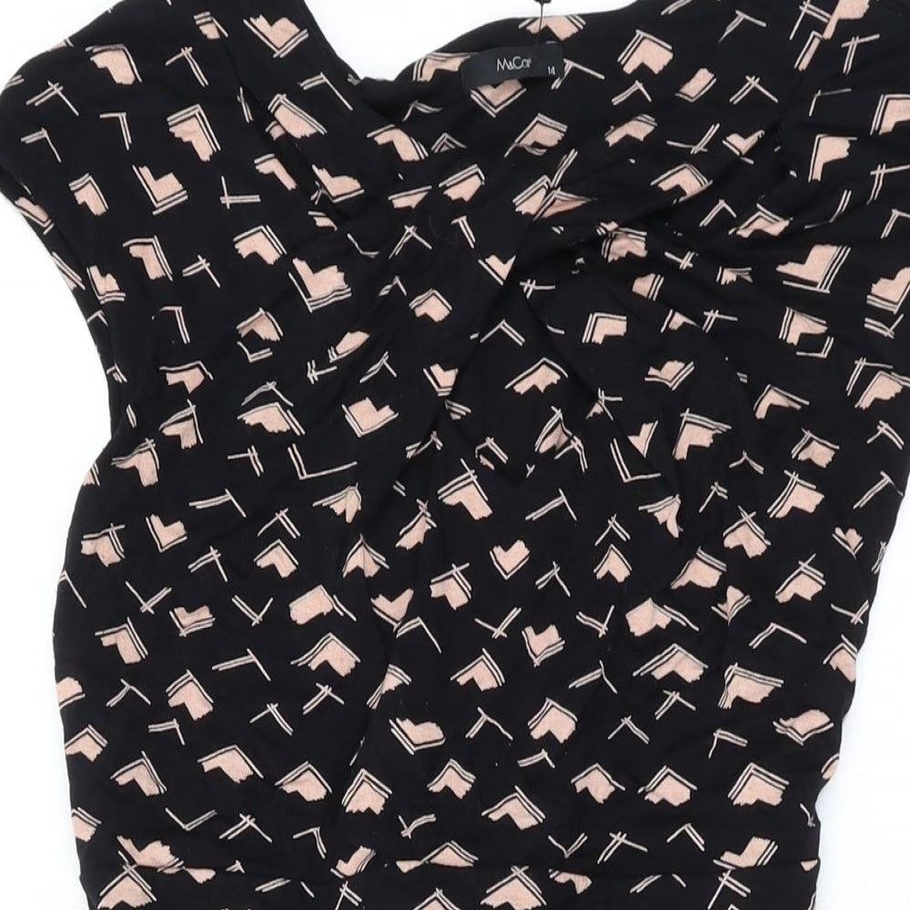 M&Co Womens Black Floral Viscose A-Line Size 14 Round Neck Pullover