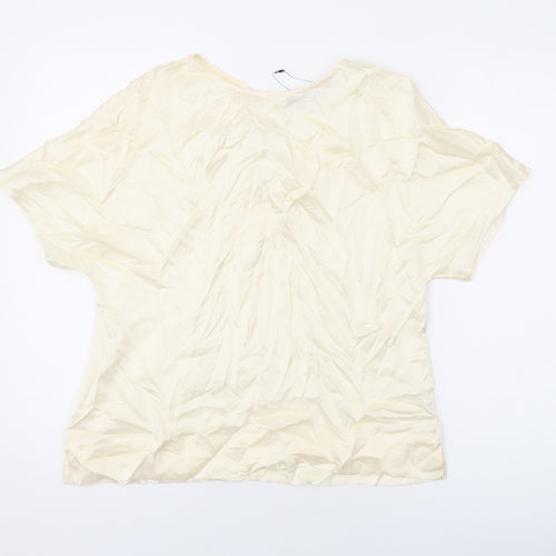 Marks and Spencer Womens Beige Polyester Basic T-Shirt Size 10 Round Neck