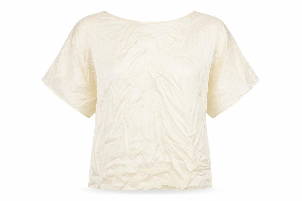 Front view of Marks & Spencer women’s beige polyester basic t-shirt, size UK 10, round neck