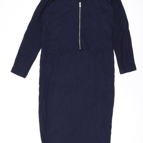 Jaeger Womens Blue Viscose A-Line Size S V-Neck Zip