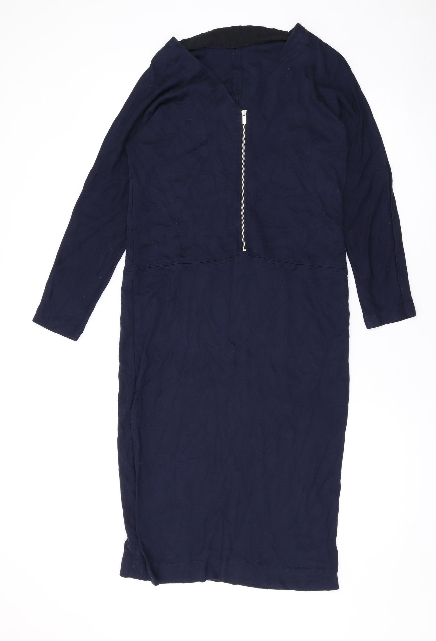 Jaeger Womens Blue Viscose A-Line Size S V-Neck Zip