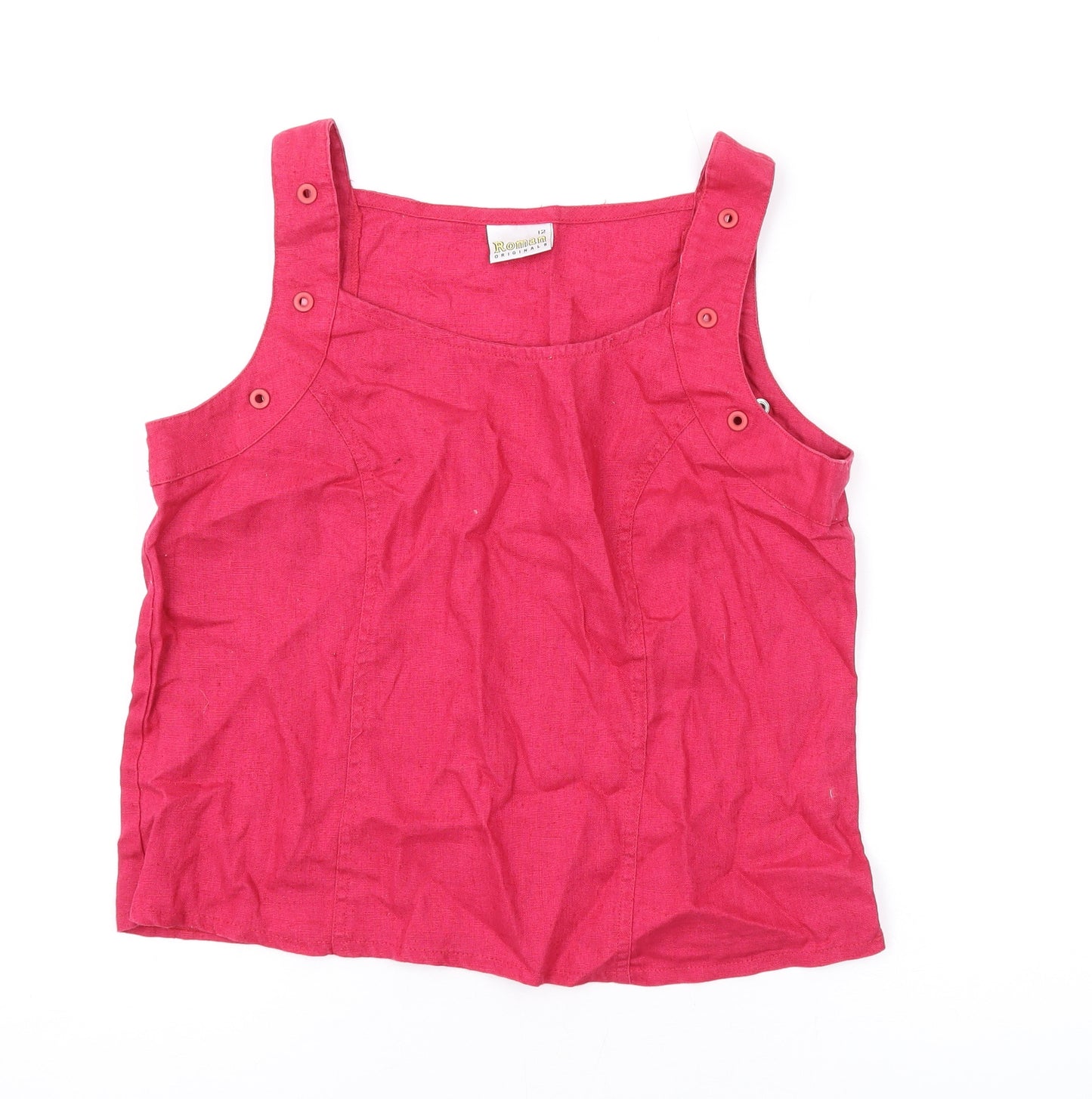 Roman Womens Pink Linen Basic Tank Size 12 Square Neck