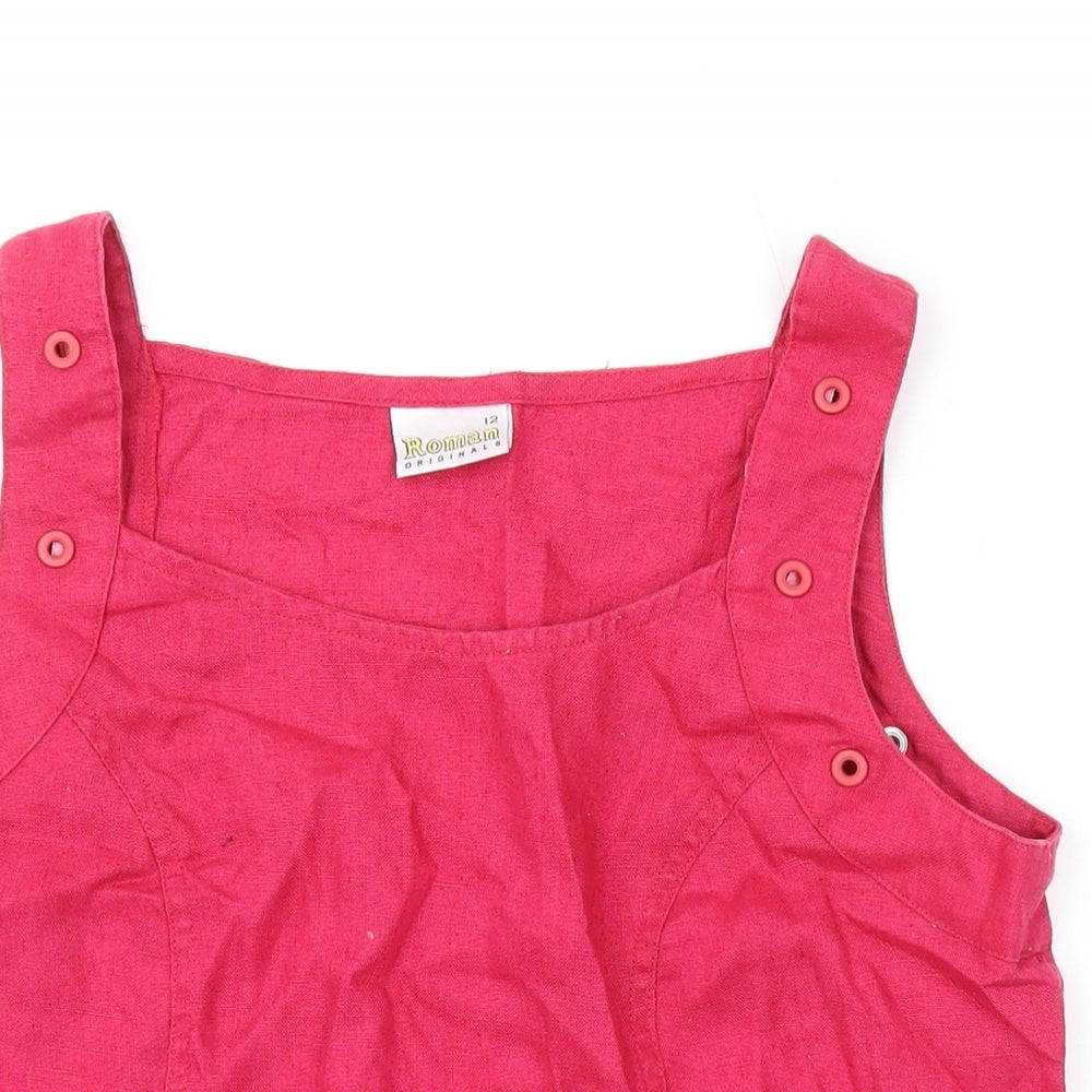 Roman Womens Pink Linen Basic Tank Size 12 Square Neck