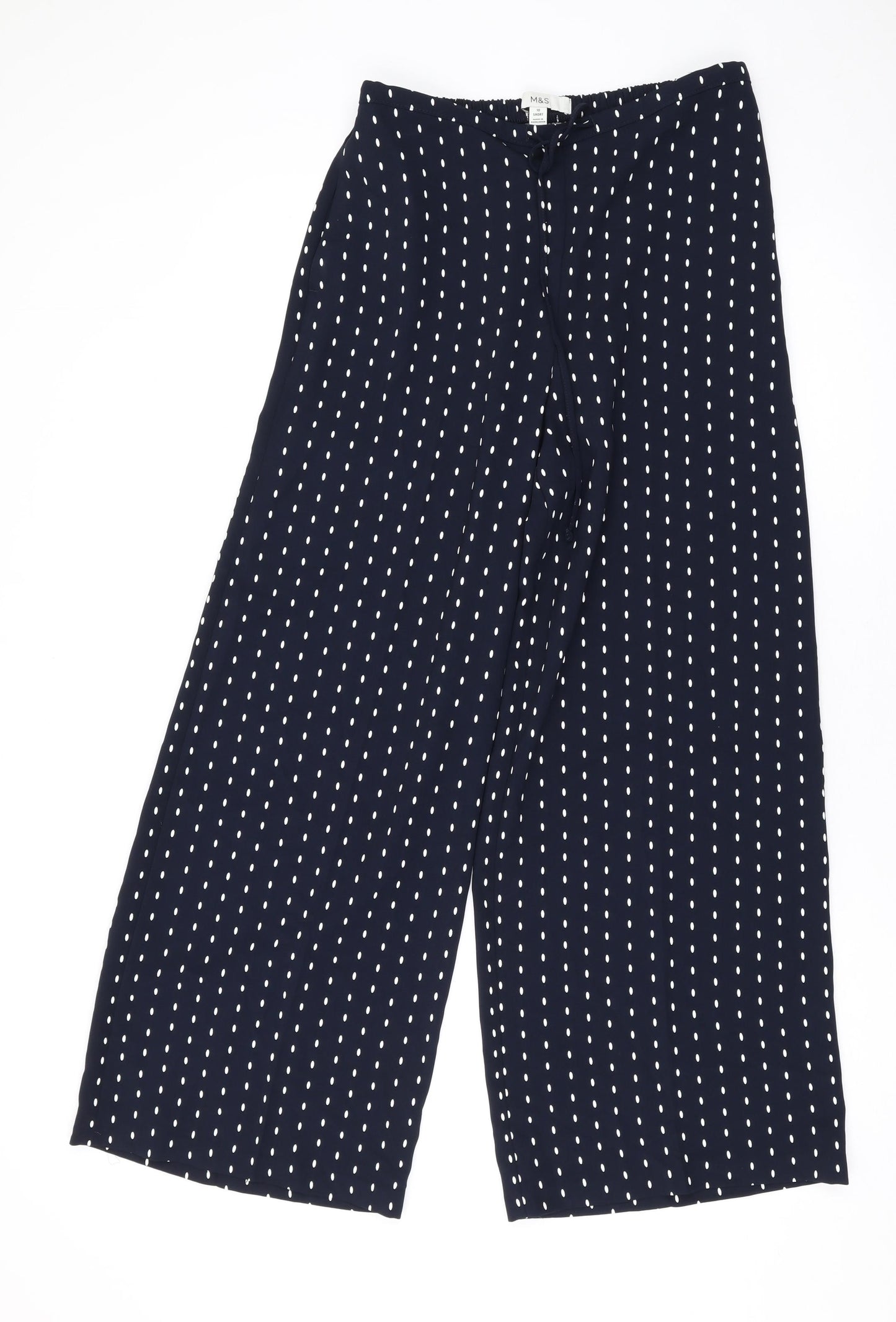 Marks and Spencer Womens Black Polka Dot Polyester Trousers Size 10 L27 in Regular Drawstring