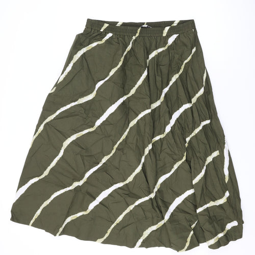 Marks and Spencer Womens Green Geometric Cotton Swing Skirt Size 14