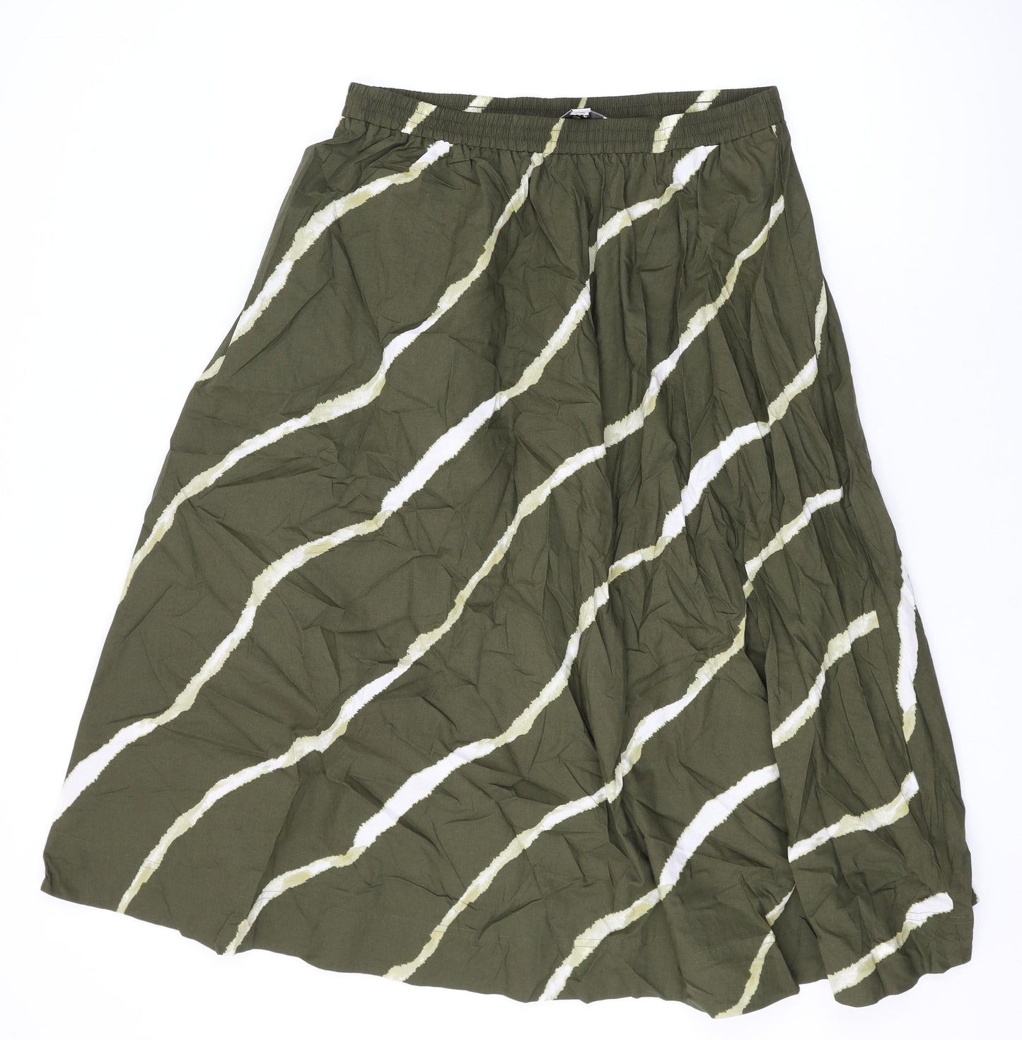 Marks and Spencer Womens Green Geometric Cotton Swing Skirt Size 14
