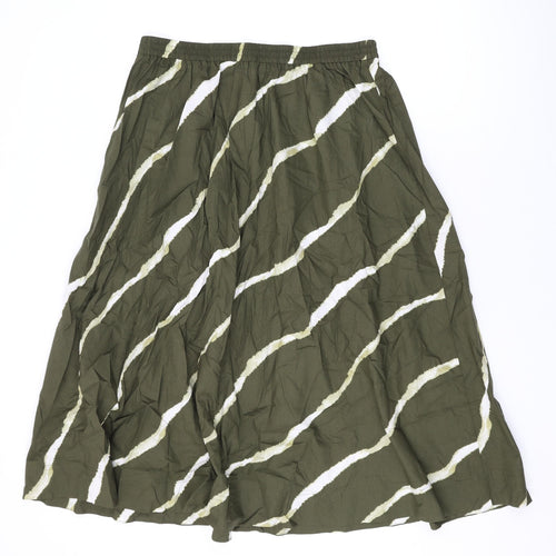 Marks and Spencer Womens Green Geometric Cotton Swing Skirt Size 14
