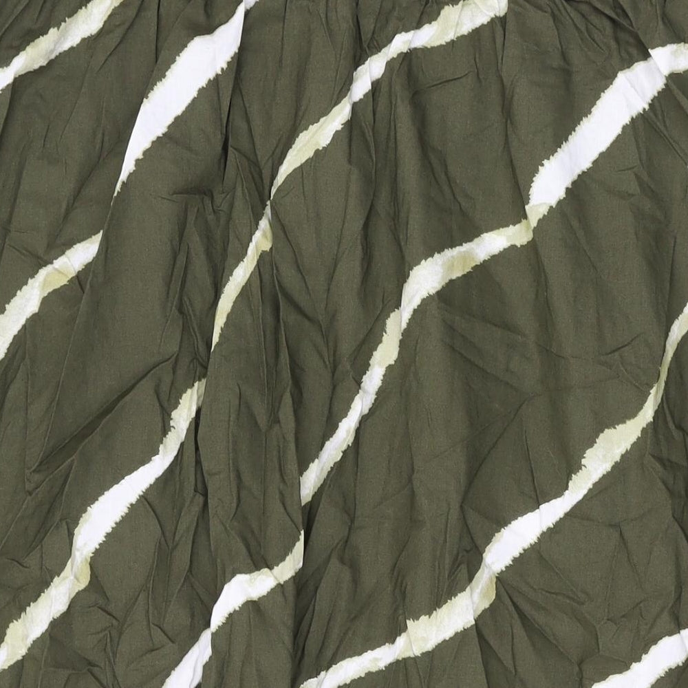 Marks and Spencer Womens Green Geometric Cotton Swing Skirt Size 14