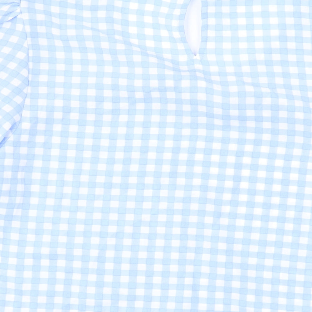 Marks and Spencer Womens Black Check Polyester Basic Blouse Size 14 Round Neck