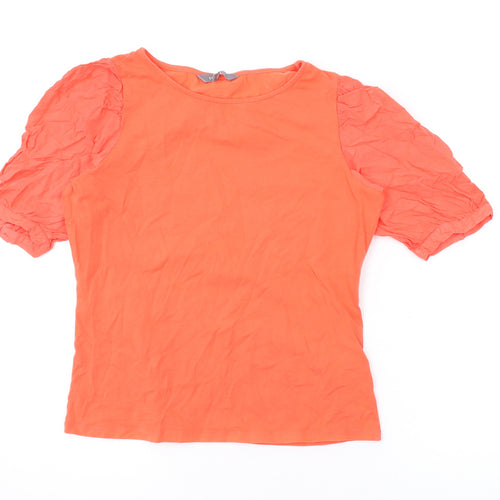 Principles Womens Orange Cotton Basic Blouse Size 12 Round Neck