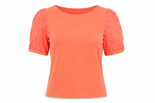 Front view of Principles women’s orange cotton basic blouse, size UK 12, round neck