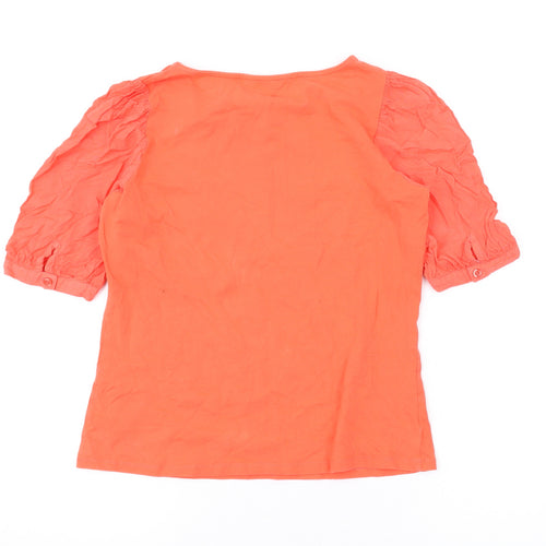 Principles Womens Orange Cotton Basic Blouse Size 12 Round Neck