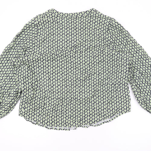 Marks and Spencer Womens Green Geometric Cotton Basic Blouse Size 20 Round Neck