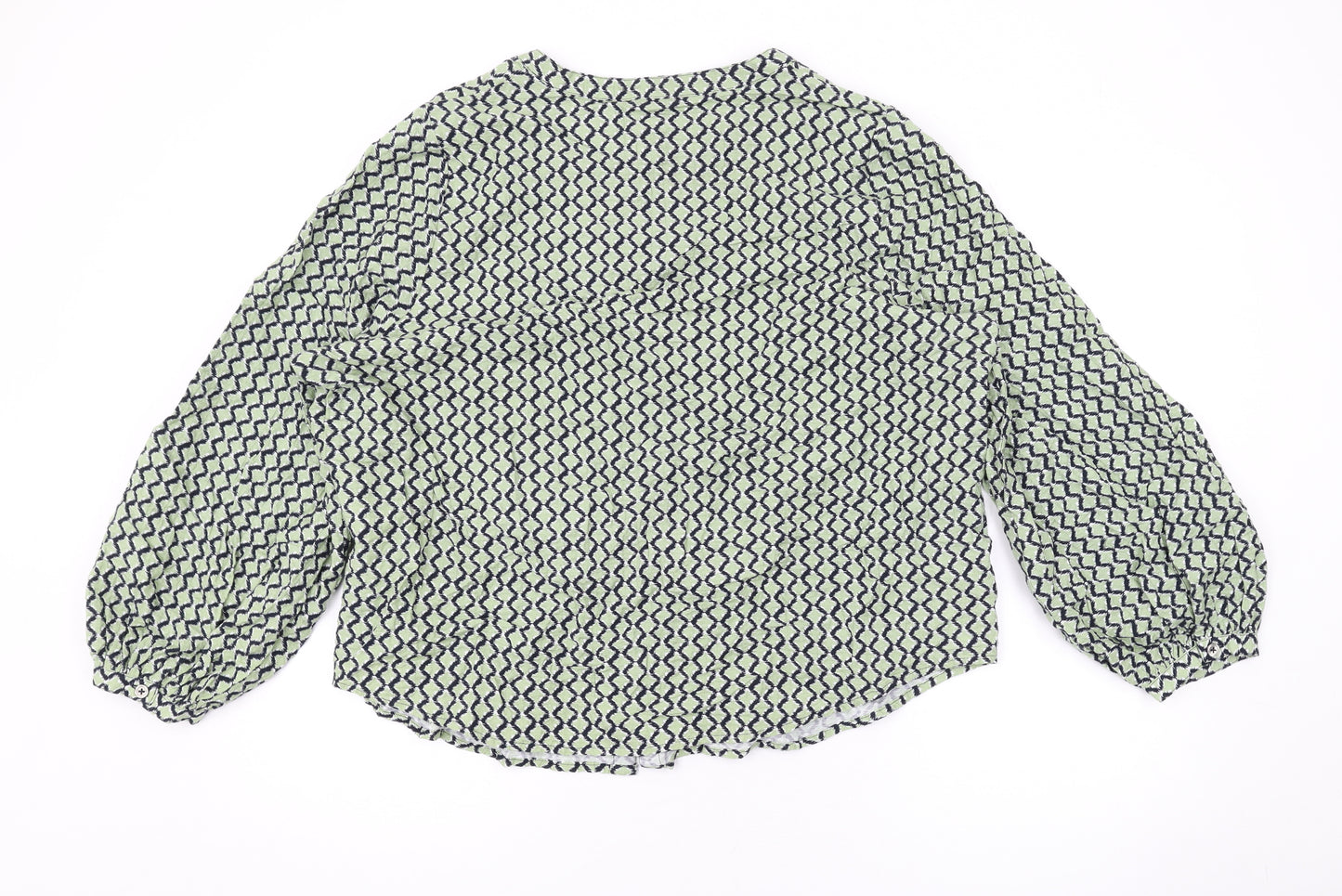 Marks and Spencer Womens Green Geometric Cotton Basic Blouse Size 20 Round Neck