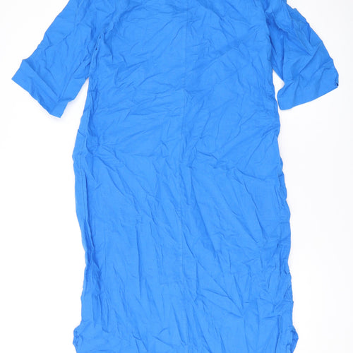 Marks and Spencer Womens Blue Linen Maxi Size 10 V-Neck Pullover