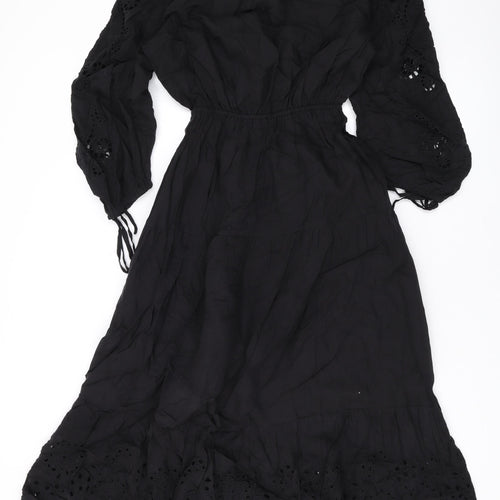 Per Una Womens Black Cotton Maxi Size 8 Round Neck Button