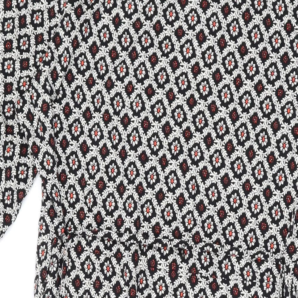 Marks and Spencer Womens Black Geometric Polyester A-Line Size 14 Round Neck Button