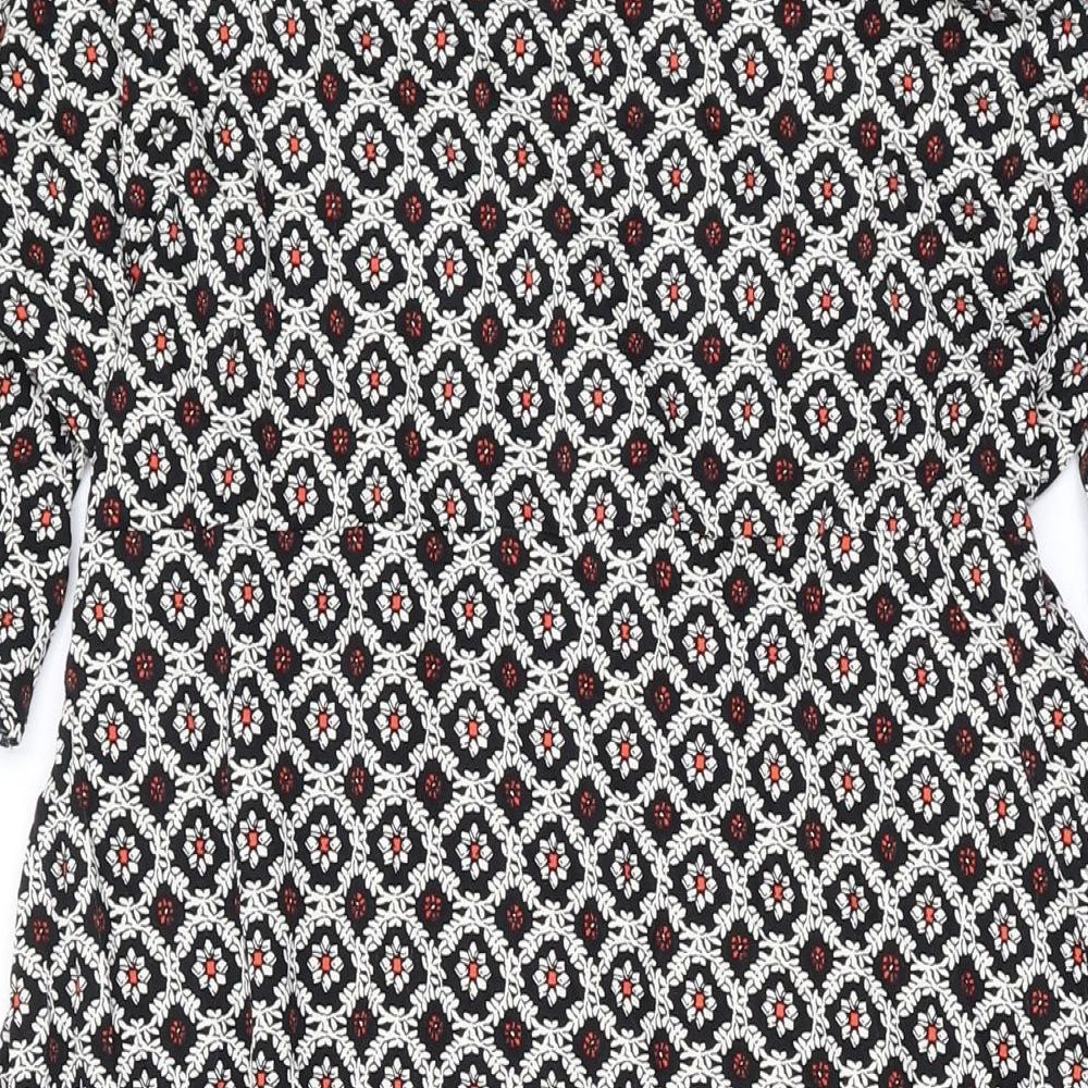 Marks and Spencer Womens Black Geometric Polyester A-Line Size 14 Round Neck Button