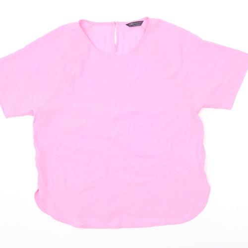 Marks and Spencer Womens Pink Polyester Basic T-Shirt Size 14 Round Neck