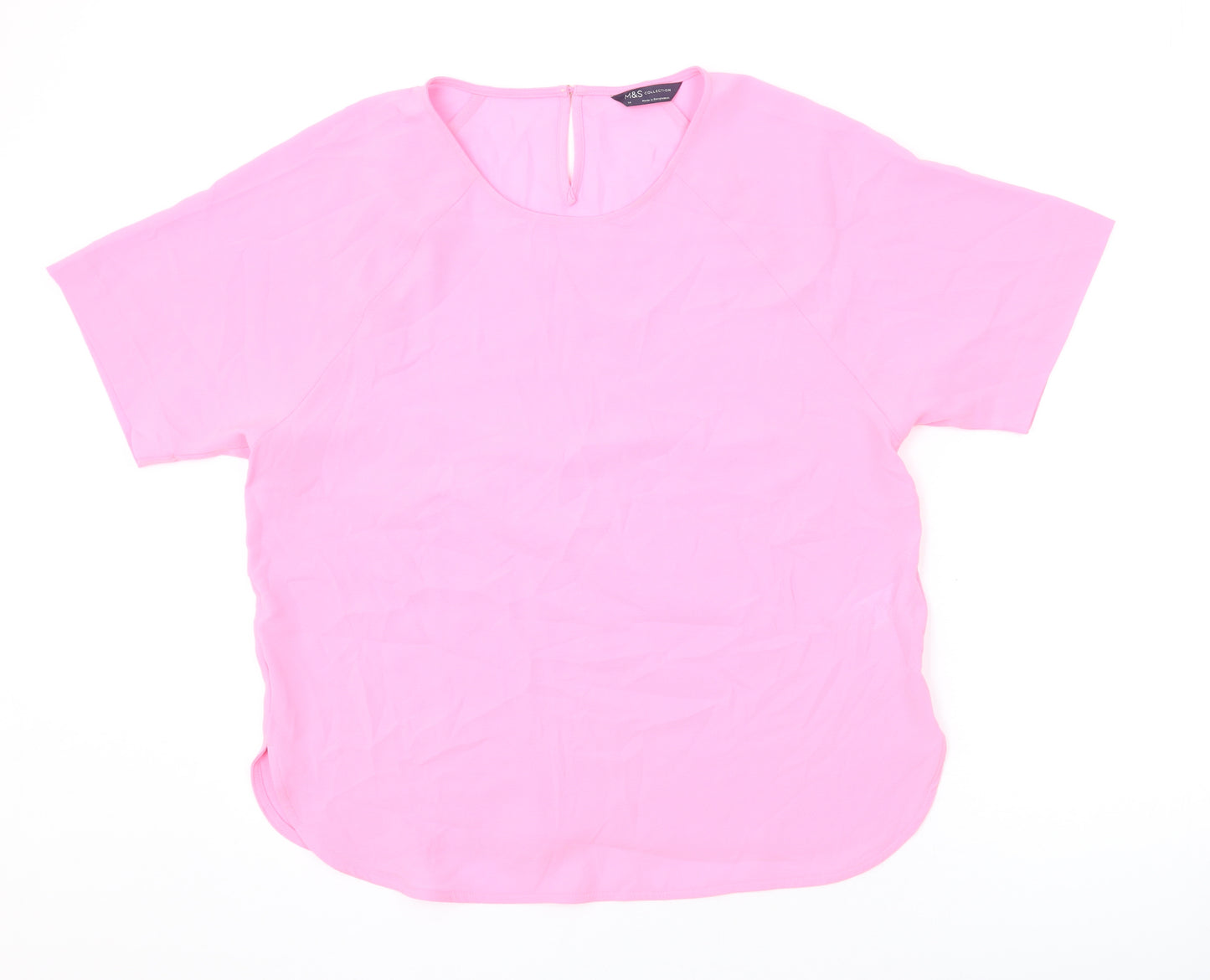 Marks and Spencer Womens Pink Polyester Basic T-Shirt Size 14 Round Neck